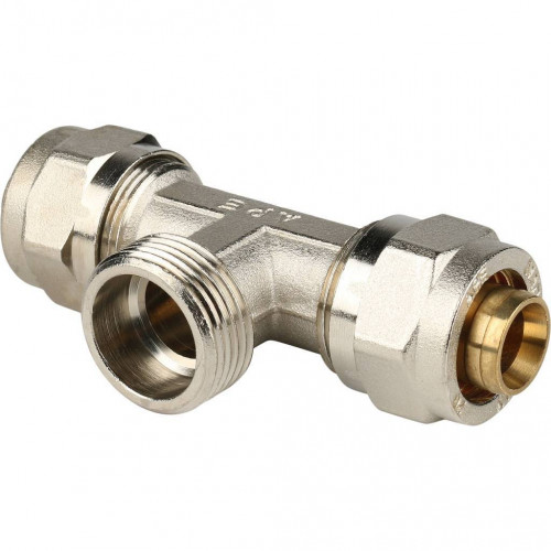 SFS-0011-003420 STOUT Тройник-переходник с наружной резьбой 3/4"х20 для металлопластиковых труб винт