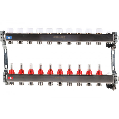 RMS-1201-000010 ROMMER Коллектор из нерж. 10 вых. с расходомерами, с клапаном вып. воздуха и сл