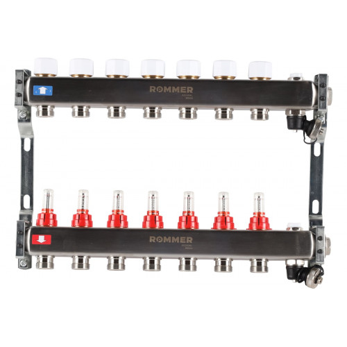 RMS-1201-000007 ROMMER Коллектор из нерж. 7 вых. с расходомерами, с клапаном вып. воздуха и сл